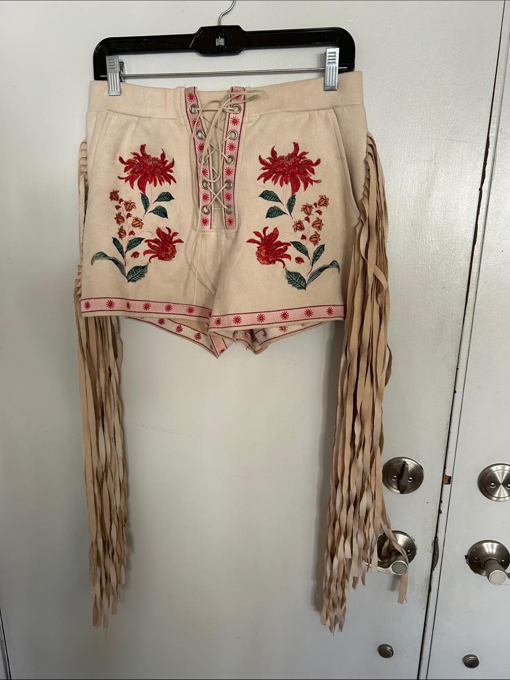 Halloween - Fringe Faux Suede Embroidered Shorts